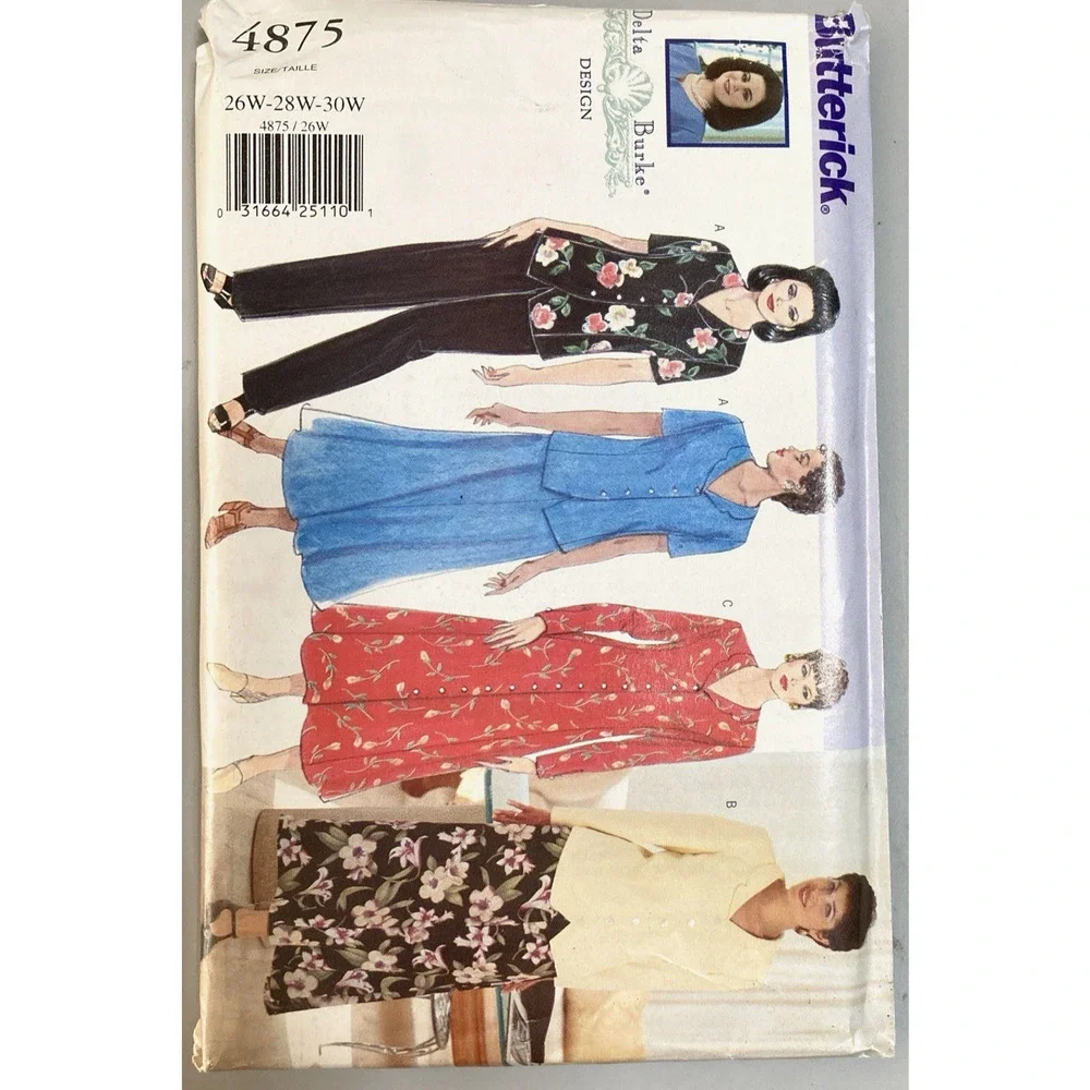 '97 Butterick 4875 Delta Burke Dress Pants Top Skirt Misses/Petite 26W-30W UNCUT
